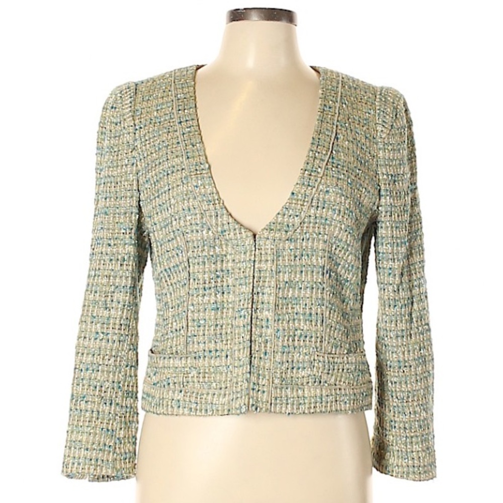 Ann Taylor multicolored blue/green tweed blazer
